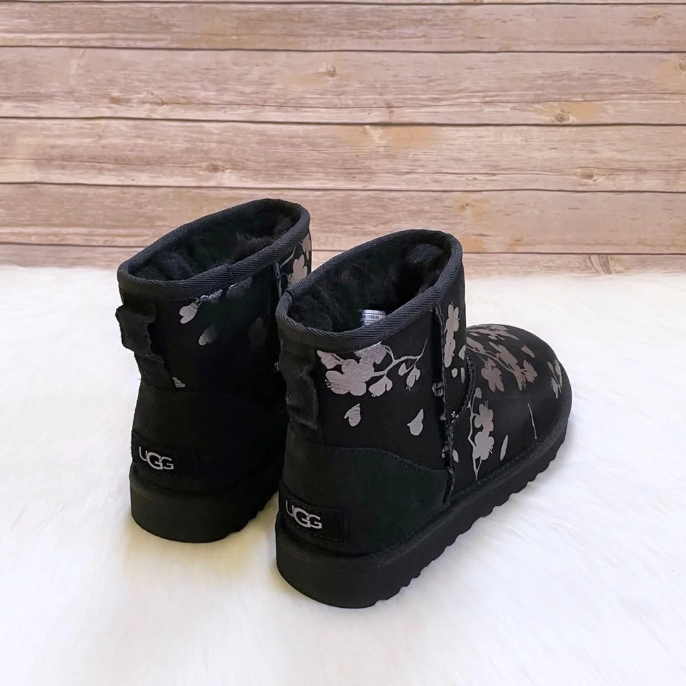 UGG Women’s Classic Mini Floral Foil Black Boots